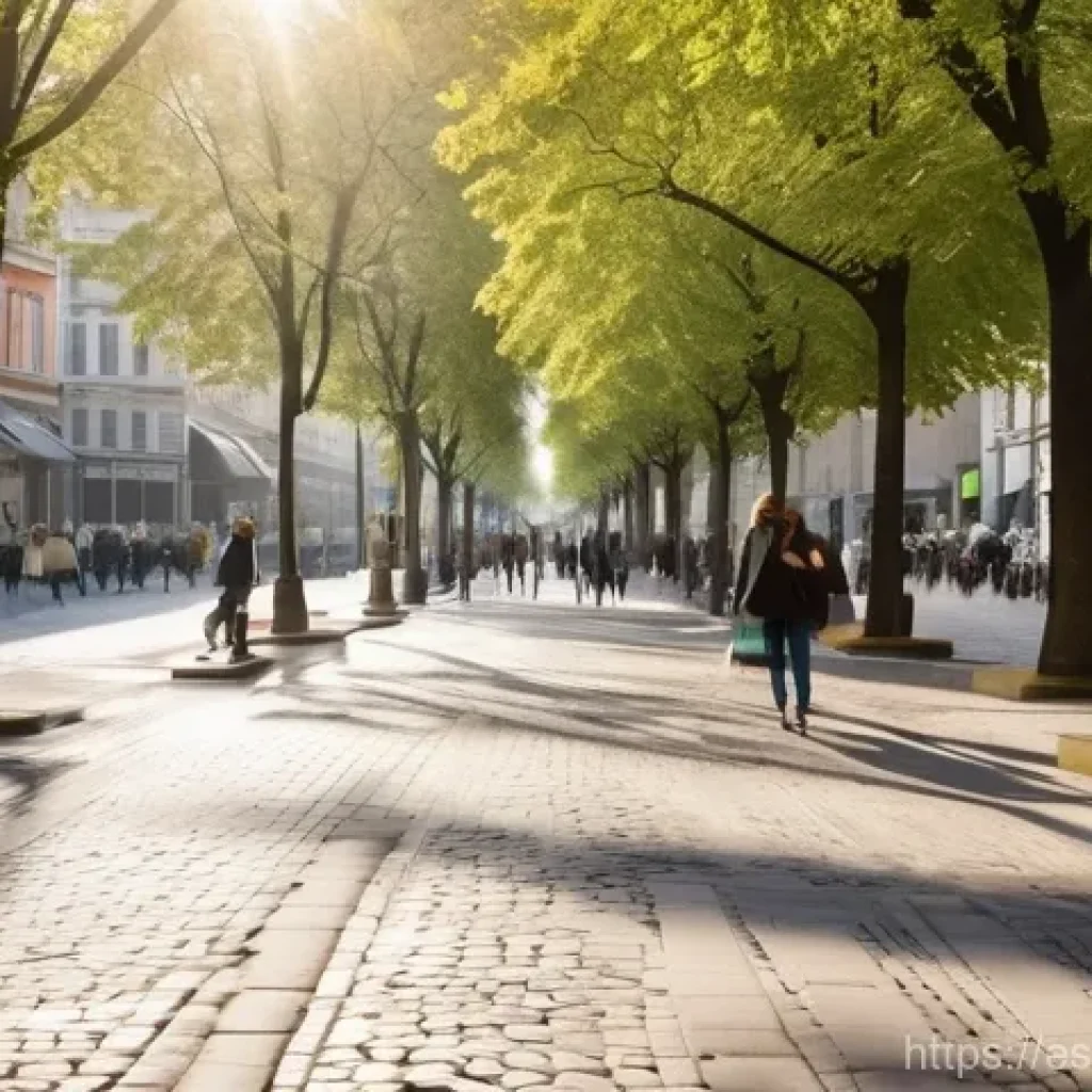 워커블 시티와 커뮤니티 건강 증진 - **Prompt 1: Vibrant Urban Promenade**
"A cheerful individual, dressed in stylish casual clothes ...