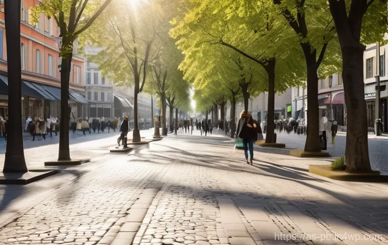 워커블 시티와 커뮤니티 건강 증진 - **Prompt 1: Vibrant Urban Promenade**
    "A cheerful individual, dressed in stylish casual clothes ...