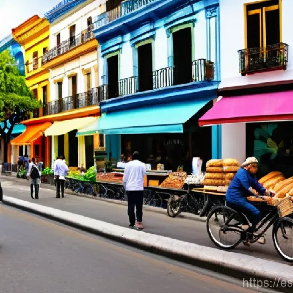 워커블 시티에서의 생활 편의성 증대 방안 - **"Redescubriendo el placer de caminar" (Rediscovering the pleasure of walking):** A vibrant and sun...