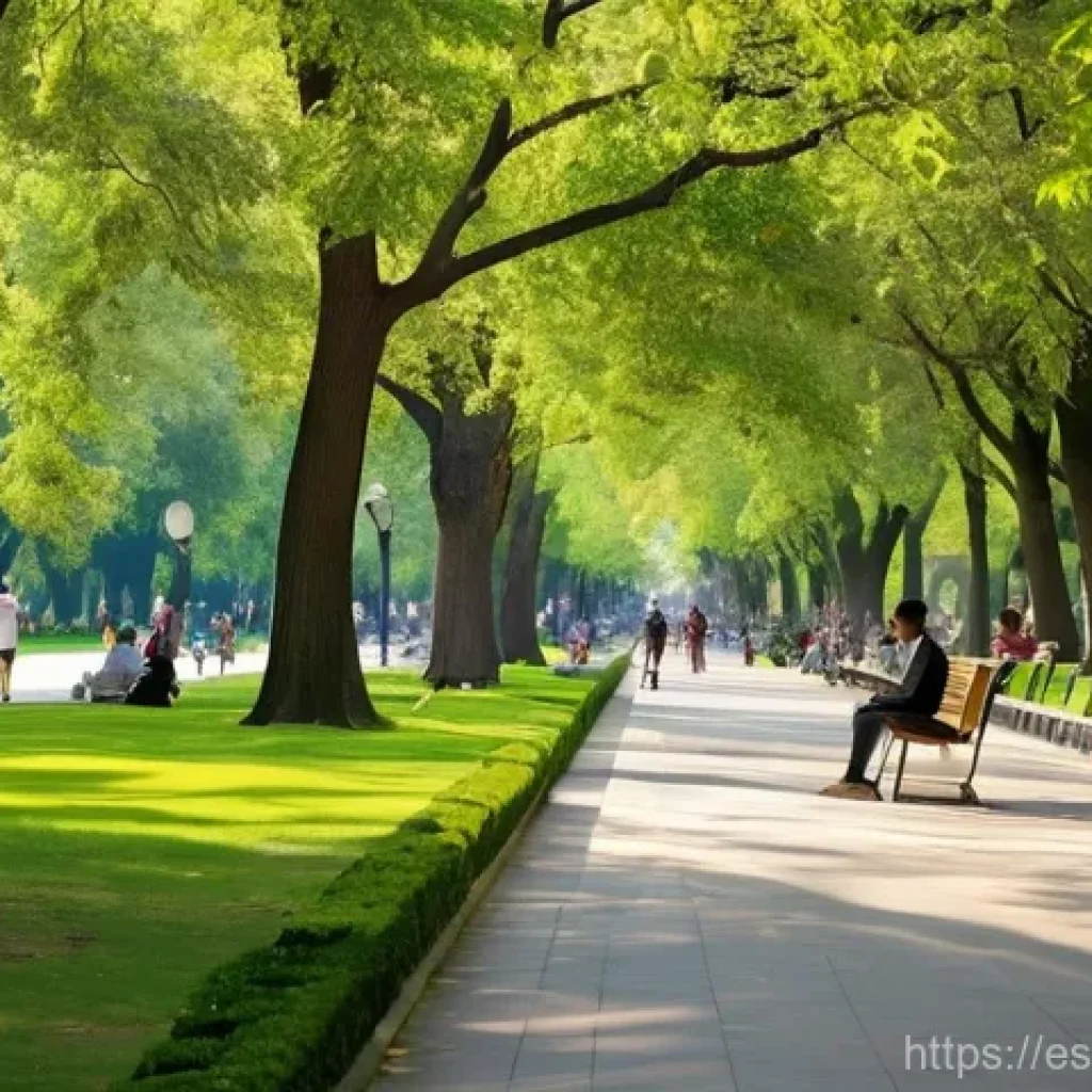 도시 내 녹지 공간의 중요성과 디자인 - **Urban Serenity in a Lush Park:** A diverse group of people, dressed in comfortable, modest casual ...