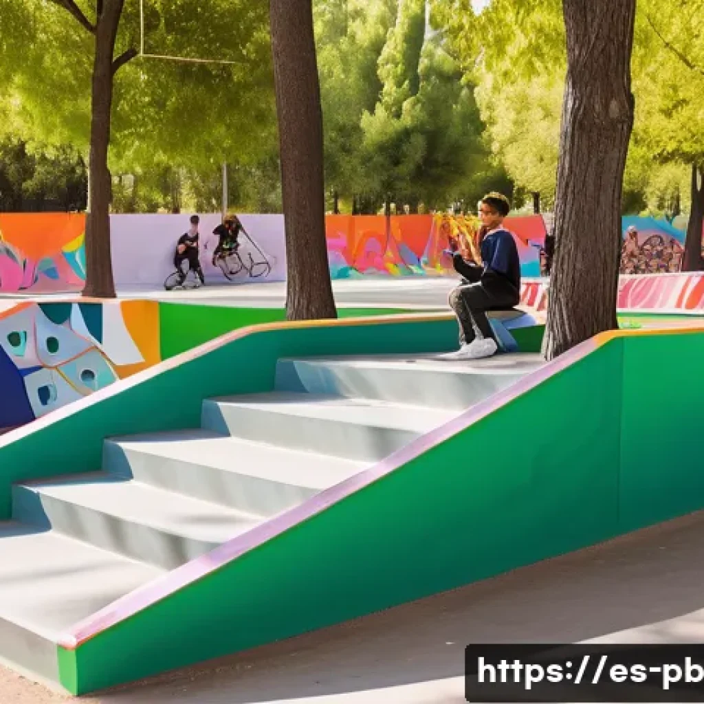 워커블 시티 디자인의 청소년 참여 전략 - A vibrant urban park in a Spanish city with diverse teenagers engaging in creative activities: some ...