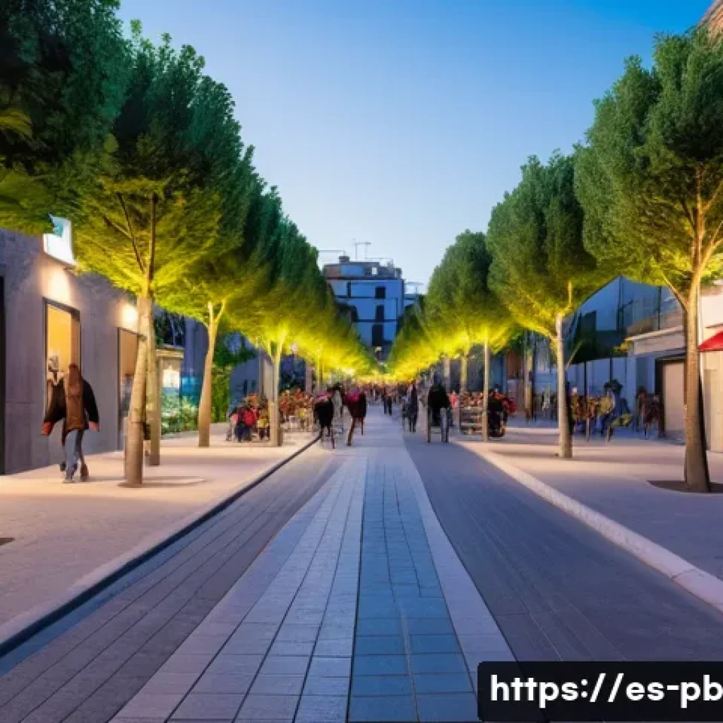워커블 시티 디자인에 있어 주민의견의 중요성 - A vibrant urban neighborhood in Spain at dusk, featuring narrow streets with improved lighting and w...