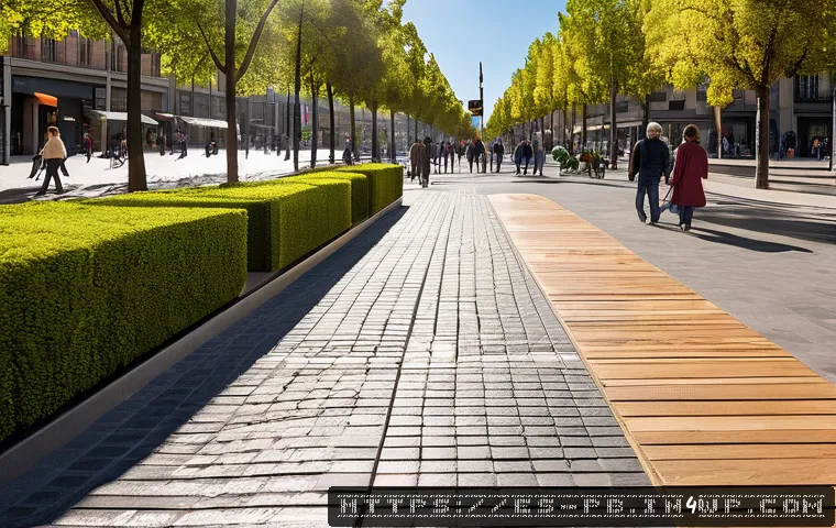 워커블 시티 디자인의 단기 및 장기 목표 - A vibrant urban street scene in a Spanish city during daylight, featuring wide, well-paved sidewalks...